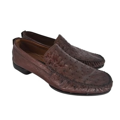 Mezlan Platinum Full Quill Ostrich Leather Shoes 9M Brown  display picture 1