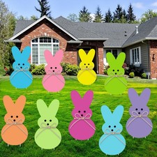 9 PCS Easter Yard Signs Outdoor Bunny Lawn 7.5 x 14 inches, colorful