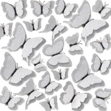 36pcs Removable 3D Double Side Wings Butterfly Wall Stickers DIY Silver
