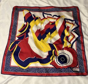 LANVIN Paris Silk Scarf 31” Italy Red Blue Yellow Abstract Geometric Designer
