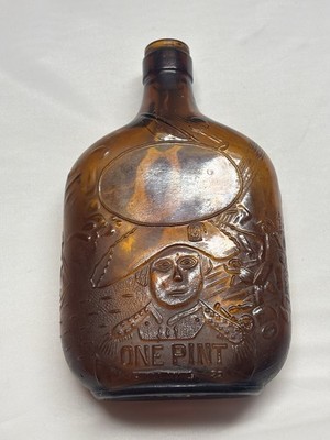 Vintage JOHN PAUL JONES Embossed Amber Glass 1 Pint Whiskey Bottle Revolutionary