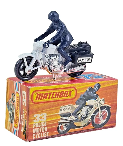 Matchbox Lesney Superfast 33 Police Motor Cyclist Model British White Bike Boxed