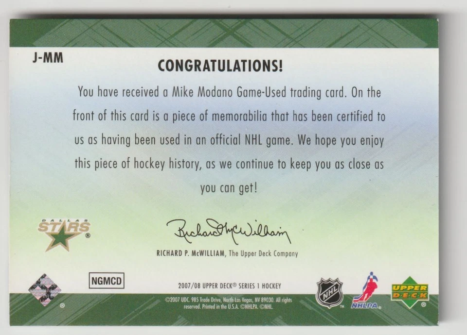 2007-08 UPPER DECK GAME JERSEYS MIKE MODANO DALLAS STARS #J-MM - Image 2 of 2