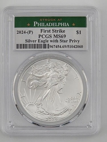 2024-P American SILVER EAGLE with STAR PRIVY PCGS  MS69 FIRST STRIKE 1 oz Ounce