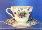 Vintage Lefton China Handpainted Teacup & Saucer Set Purple Violets Gold Trim — photo 5