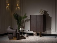 Wohnzimmer Komplette Sesssel Beistelltische 4Tlg Stoff Braun Holz Bar