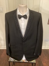 Vintage 1960s 44R Lord West Dinner Smoking Jacket Brocade Notched Lapel  Cuffs