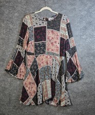 American Eagle Dress Womens M Pink Black Patchwork Flare Sleeve Flowy Boho