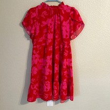 Vibrant Red and Pink Floral Women's Dress  Size Small