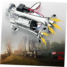 12V 600DB Super Loud Dual Electric Air Horns Kit with Compressor silver