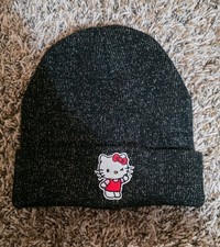 Sanrio Hello Kitty Black Glitter Embroidered Beanie Hat