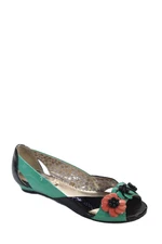 Poetic Licence Womens Leather Floral Applique Slip-On Flats Black Size 6