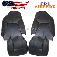 Driver + Passenger Replacement Leather Cover Black For 1998-2002 Dodge Ram 1500