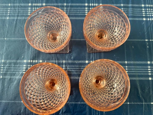 Vtg Pink Anchor Hocking Miss America, 4 Champagne Tall Sherbet  Depression Glass
