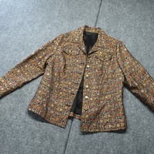 Vintage Tapestry Blazer Jacket Womens M Black Multicolor Floral Retro Brocade