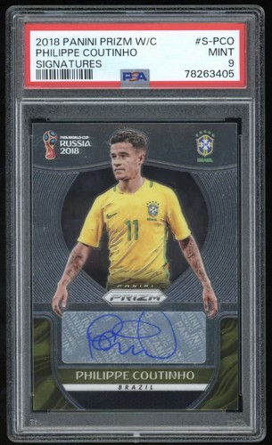 2018 Panini Prizm Philippe Coutinho Brazil PSA 9 Signature Barcelona Liverp Mint