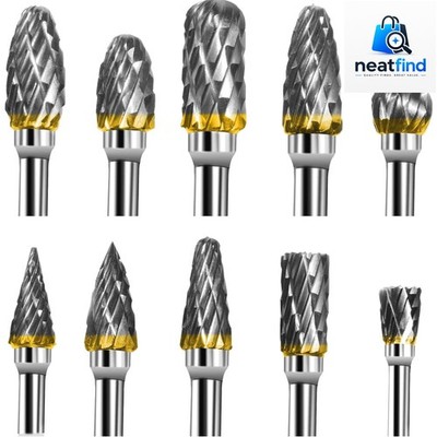 Carbide Rotary Burr Set - 10PCS Double Cut Carving Burr Bits Tungsten Carbide...