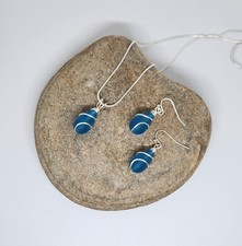 Medium Blue Sea Glass Jewelry Set, Beach and Vacation Jewelry Set