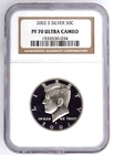 2002-S SILVER PROOF KENNEDY HALF DOLLAR NGC PF70 ULTRA CAMEO 530034