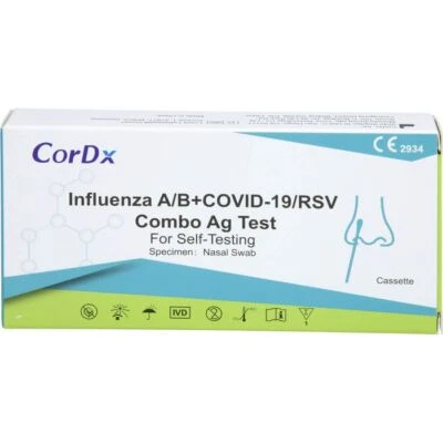CORDX 4in1 Laien-Antigen Kombi-Test RS-Viren + Corona COVID-19 + Influenza A+B 15 Stk
