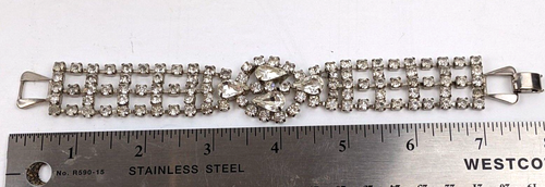 1" Wide Prong Set Rhinestone Bracelet Designer Quality 1950s Hollywood Regency - Picture 11 of 11