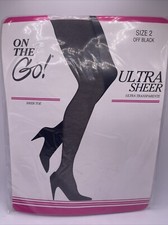 On The Go Vintage Ultra Sheer Pantyhose Off Black Size 2 New
