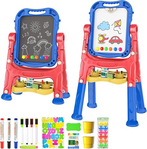 Easel for Kids, Adjustable Standing Art Easel for Toddler, Double Drawing Board