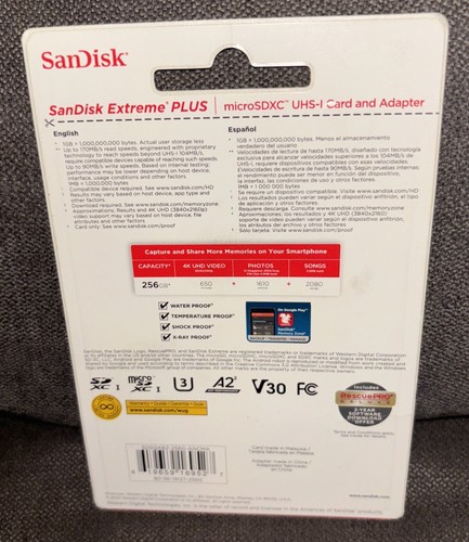 SanDisk📷Extreme Plus 256GB microSDXC Card With Adapter {SDSQXBZ-256G-ANCMA} - Picture 5 of 12