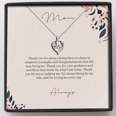 Mother Daughter Necklace Set - Love Knot Pendant With Message Card, Gift For Mom