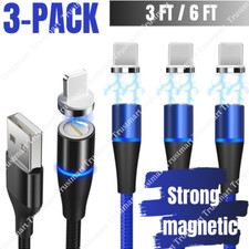 3Pack 3/6FT Magnetic USB 3A Fast Charging Cable Charger Cord for iPhone 11 7 8 6