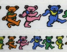 Grateful Dead Bear Marching Grosgrain ribbon by the yard 3/8" 5/8" 7/8" 1.5" 2"