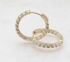 Inside Out Cubic Zirconia CZ Hoop Earrings 14K Yellow Gold Plated 925 Silver