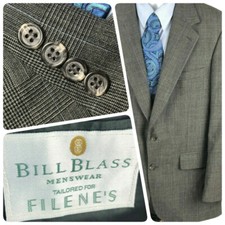 Bill Blass Men's Gray Glen Plaid Blazer Sport Coat Sz 42L  2 Button Wool 0290
