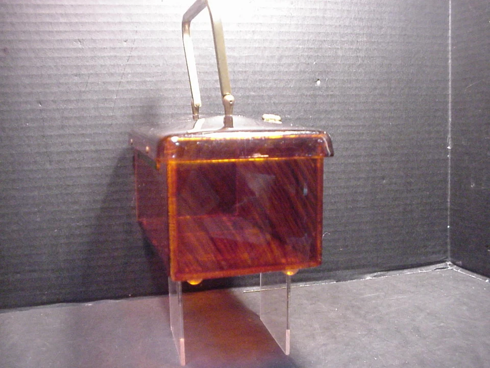 Lucite Purse Faux Tortoise Shell  Brass Hardware TRUE VINTAGE 1960's - Image 4 of 4