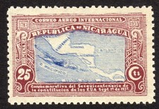 NICARAGUA 1937, EXTREME RARITY, Scott C 206 a, DOUBLE IMPRESSION !