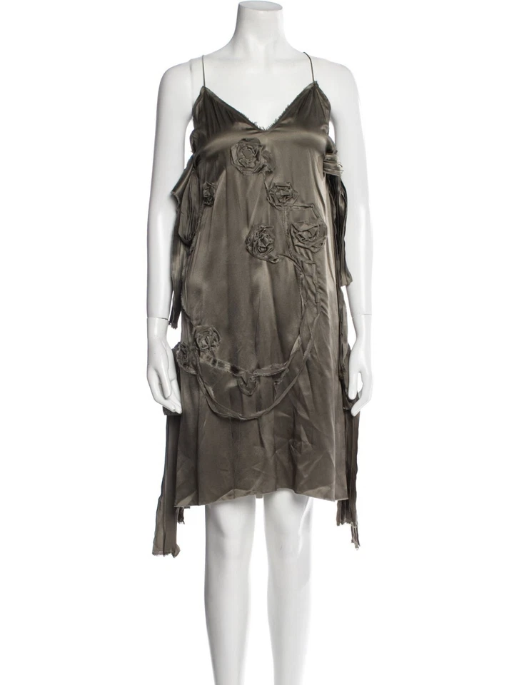 Vintage Lanvin Fall 2004 Grey Silk Floral Slip Dress 40 Alber Elbaz Runway - Image 4 of 4