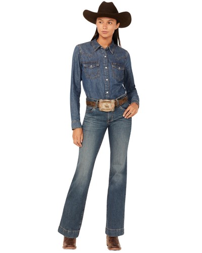 Wrangler Retro Women's Mae Dark Wash Mid Rise Stretch Trouser Jeans - 112336731