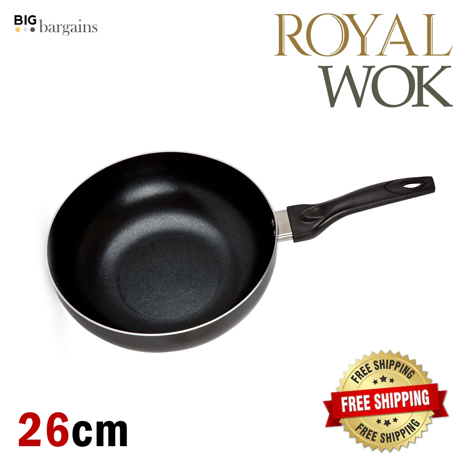 Non Stick 26cm Wok Frying Pan Carbon Steel Insulated Handle Dishwasher Safe