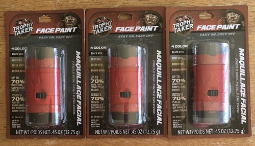 Lot of 3 Trophy Taker 4-Color Face Paint (Brown, Gray, Green, Black) Hunting