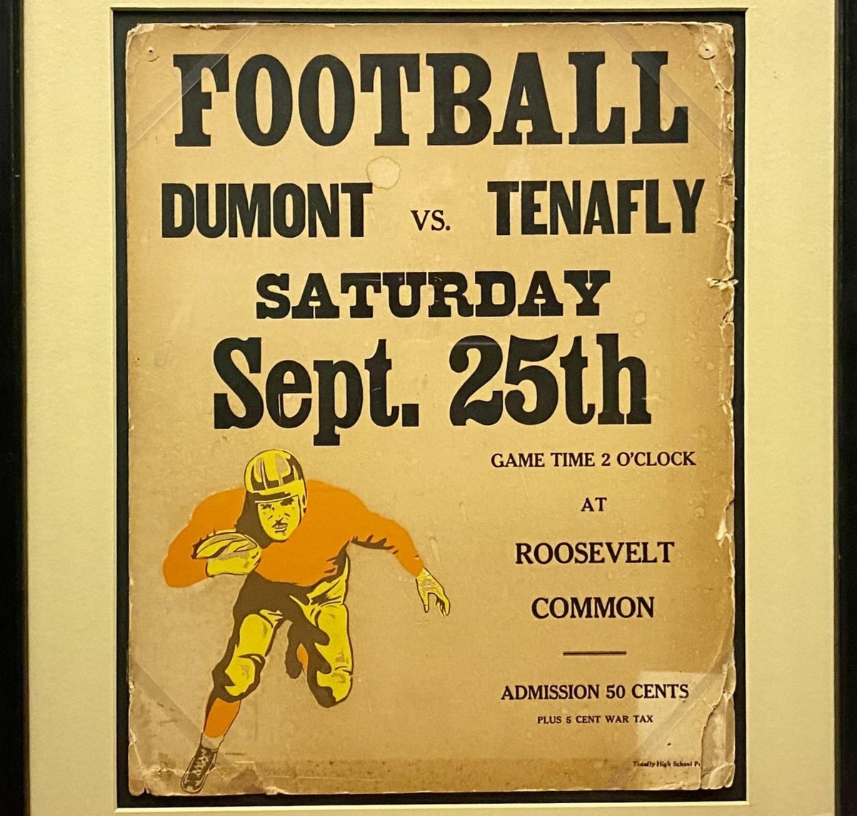 Vintage 1930s Tenafly vs Dumont H.S.Football Game Ad Poster New