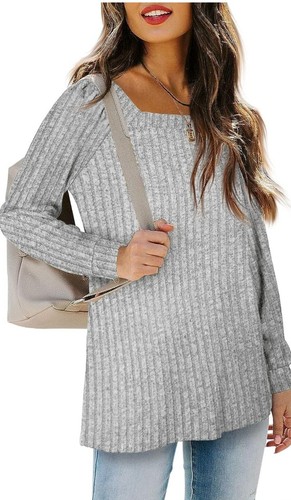 Women's X-Large Long Sleeve Square Neck Sweater Tunic Top Grey - Picture 4 of 4