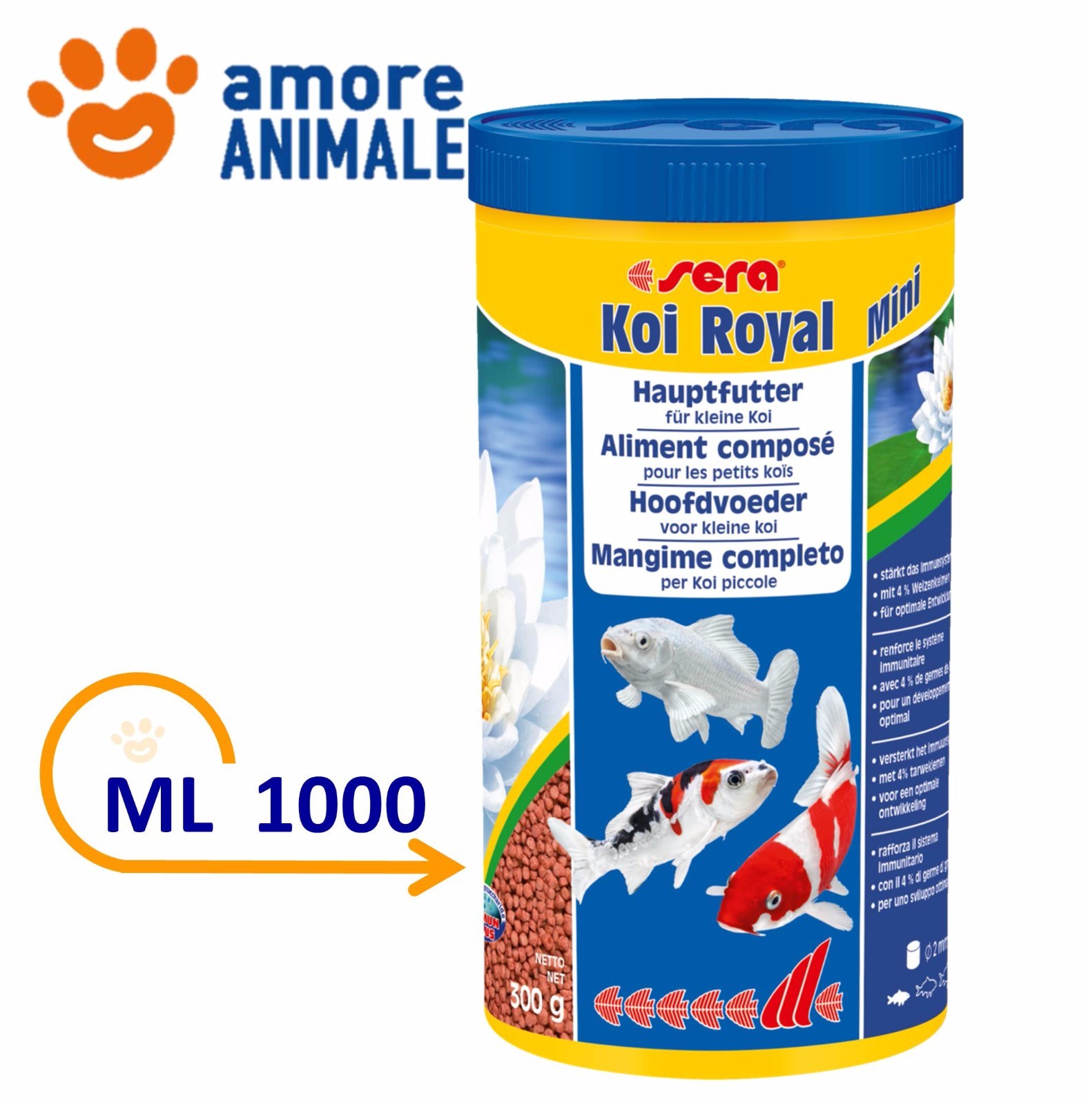 Sera Koi Royal Mini da 1000 ml Mangime per lo sviluppo ottimale di Koi fino 12cm