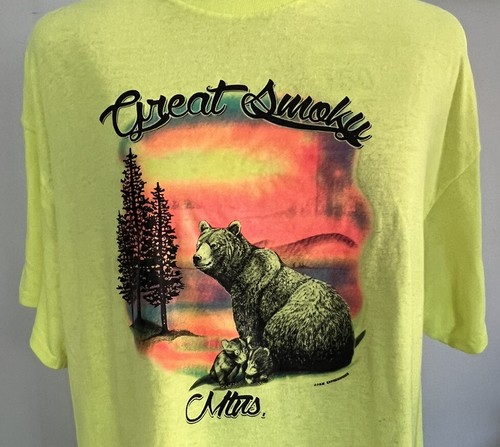 Vintage Wildlife Bear Cub Neon Yellow Great Smoky mountains T-Shirt Large F&M - Picture 4 of 14