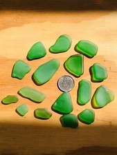 Lot of 16 Partially Machine Tumbled EMERALD GREENS Genuine Sea Beach Glass SM-LG