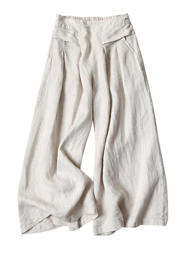 Women Wide Leg Pants Elastic Waist Casual Palazzo Trousers with Pockets Capris - Picture 14 of 14