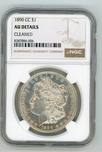 1890-CC MORGAN SILVER DOLLAR $1 CLEANED AU DETAILS NGC