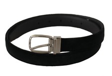 DOLCE & GABBANA Belt Black Classic Velvet Silver Tone Metal Buckle s. 90cm/ 36in