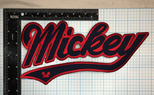 VINTAGE MICKEY MOUSE DISNEY CARTOON 10.75  IRON ON PATCH RED  BLUE SCRIPT