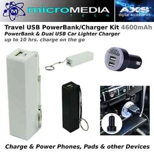 PowerCHARGE- USB PowerBank Travel Charger Kit-2600mAh-Charge Phones-Pads-Devices