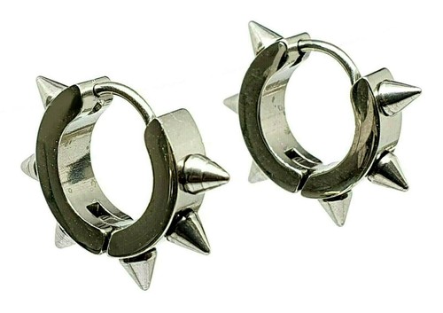 Spike Earrings Huggie Rivet Hinged Hoop 6 Spike 316L Surgical Steel Jewellery - Picture 2 of 18